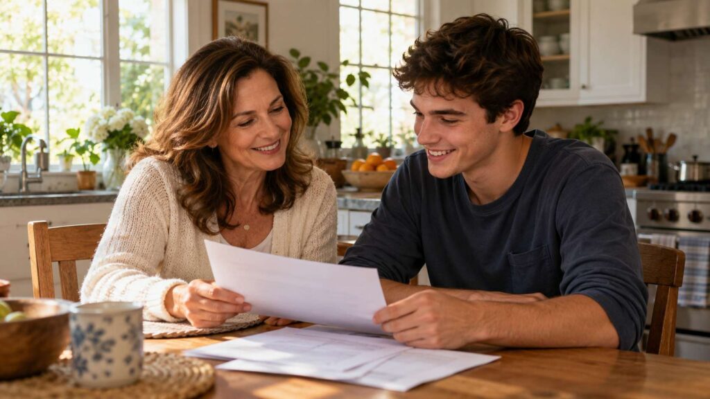 Parent and adult son with special needs reviewing guardianship plans in Brick, NJ
